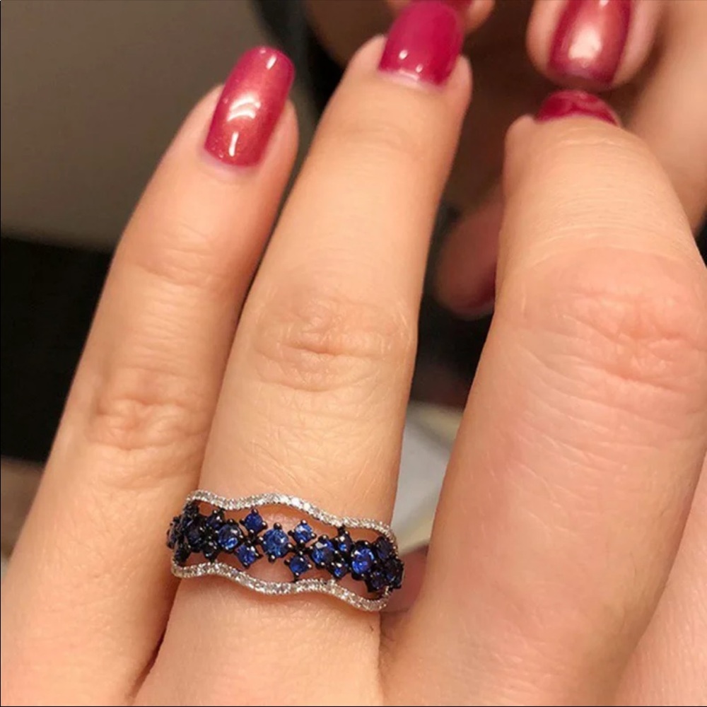 NEW Romantic WOMEN ’s RING BLUE CRYSTAL RING - Picture 4 of 6
